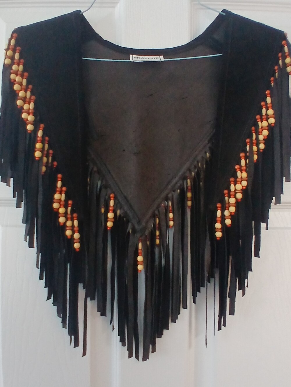 Vintage Beaded Fringe Black Women's Shawl